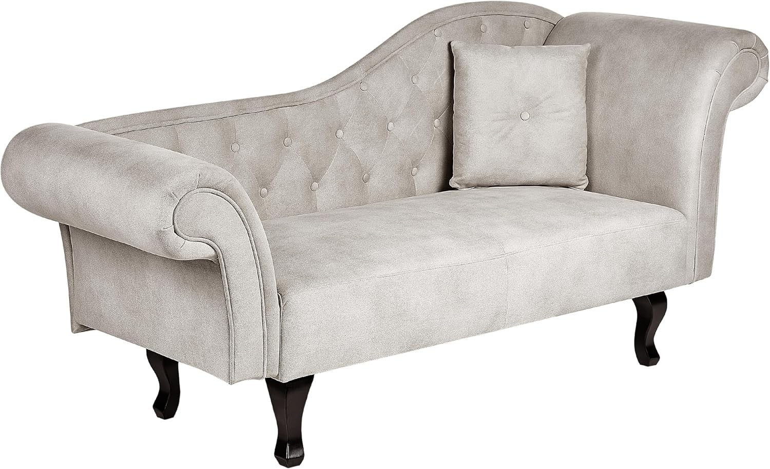 Taupe Velvet Right Hand Chaise Lounge Button Tufted Recliner with Cushion