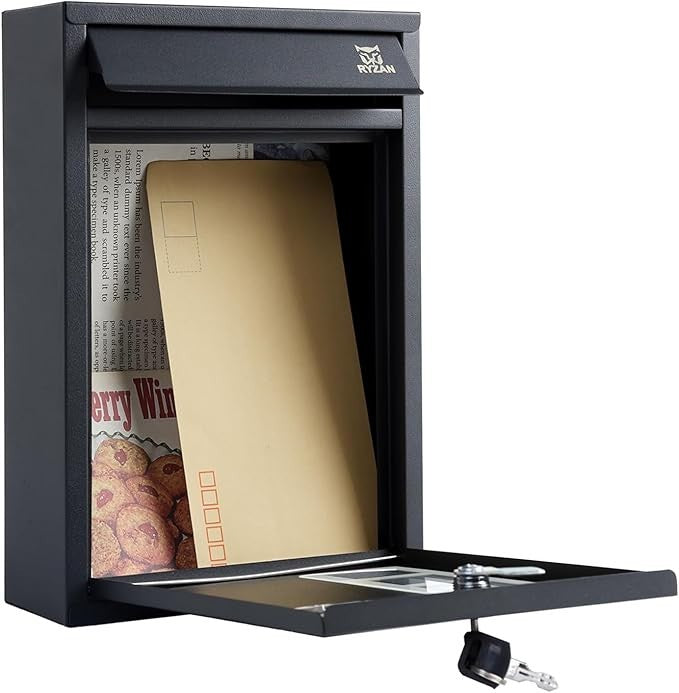 Lockable Wall Mounted Mailbox Outdoor Post Box Waterproof Steel 8.5x21.5x32cm