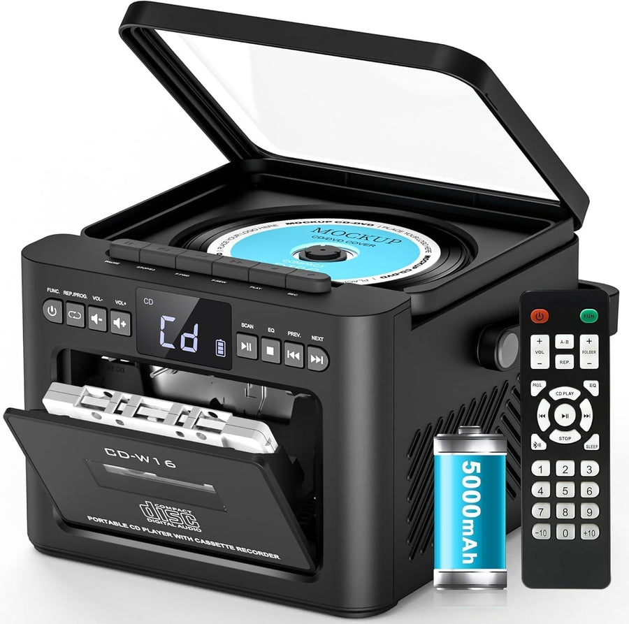 Portable CD Player Boombox Cassette Bluetooth FM USB TF AUX Remote