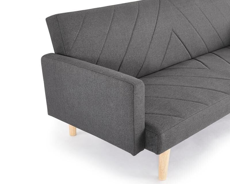 3 Seater Dark Grey Fabric Sofa Bed Chevron Clic Clac w/ Wood Legs