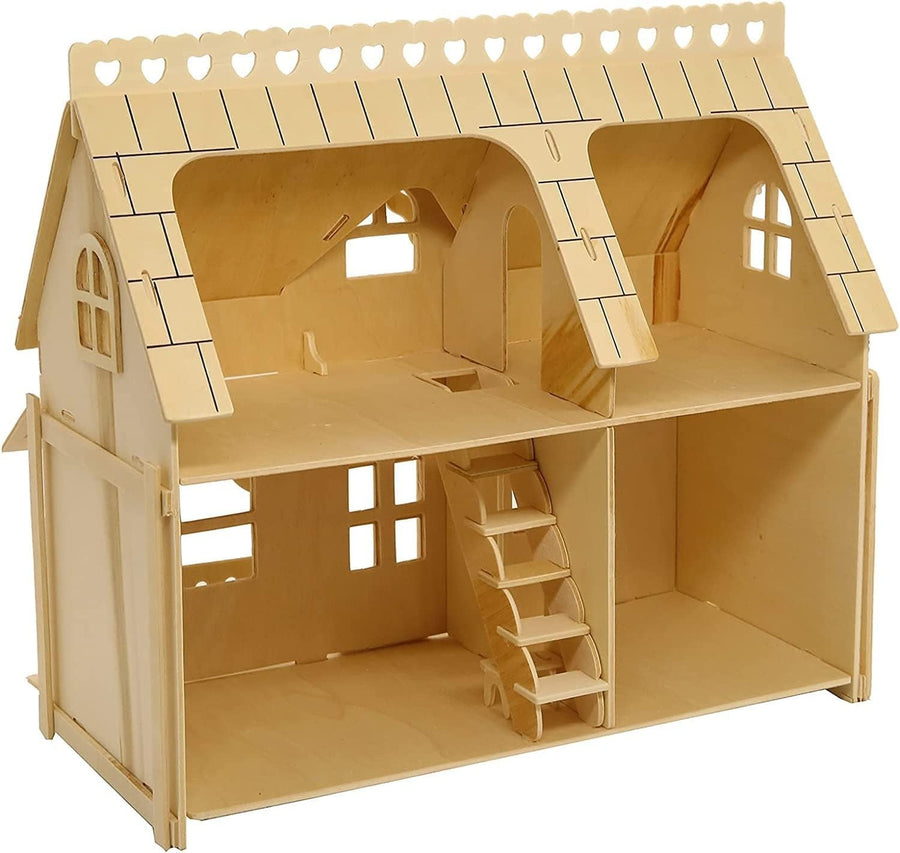 Wooden Dollhouse Construction Kit - DIY Handcraft Model, Paintable & Sturdy