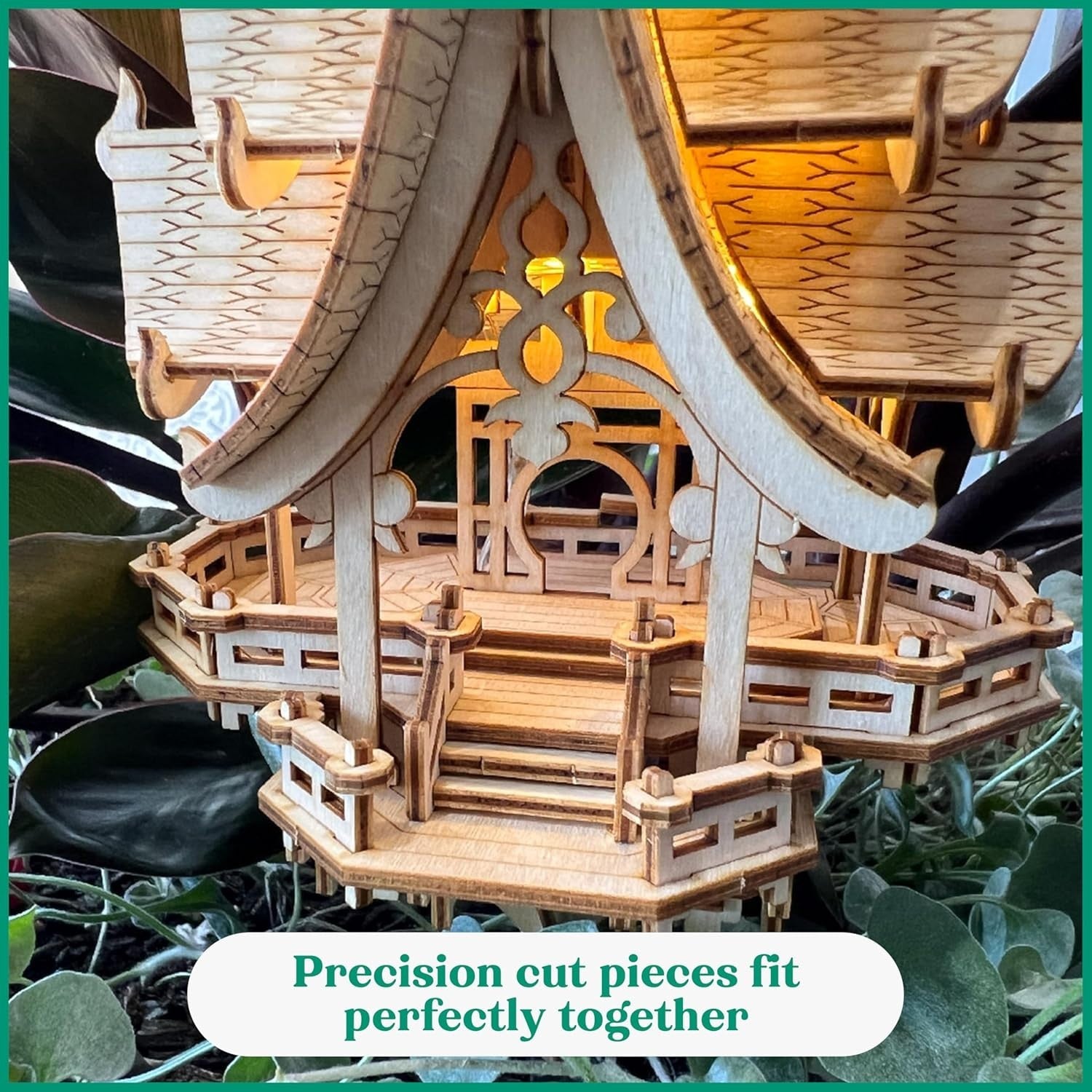 3D Wooden Temple Puzzle w/ LED Lights – 83pc DIY Plant Decor Kit Gift