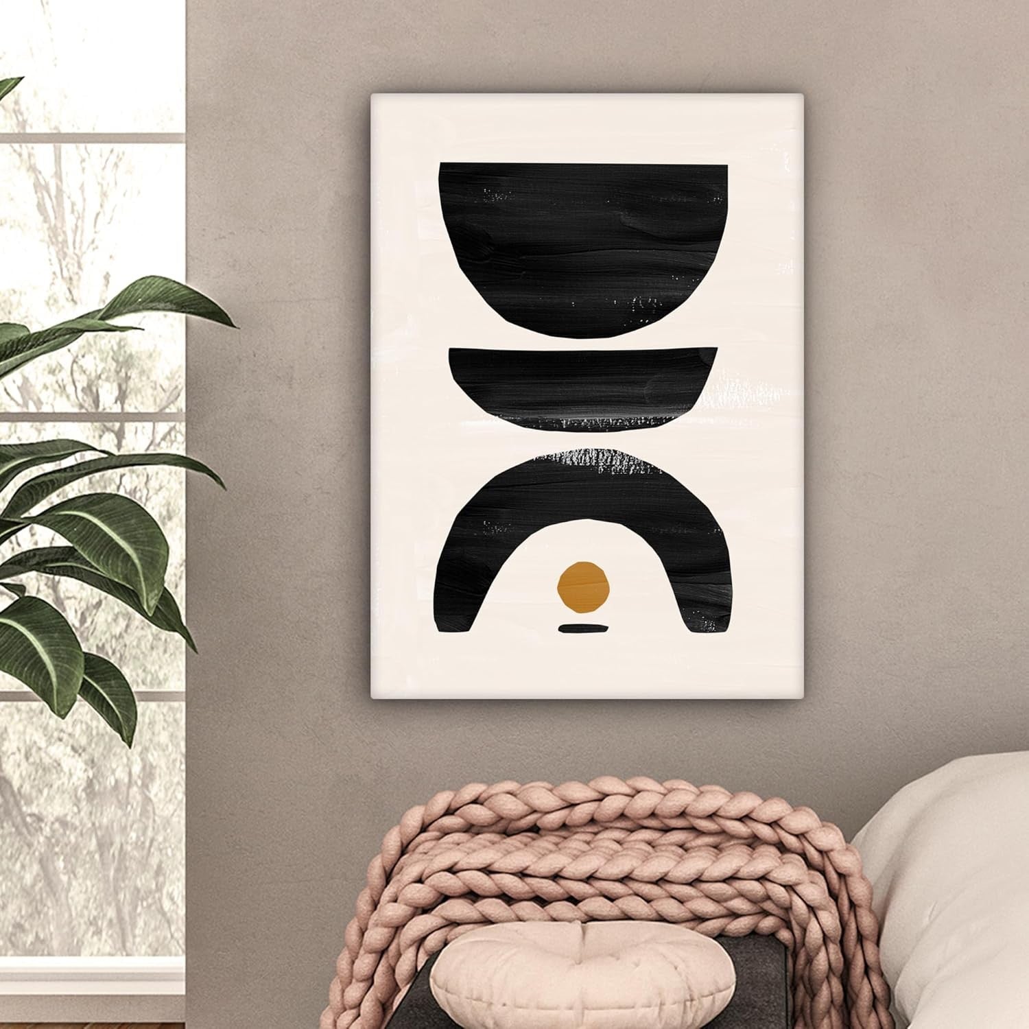 Black Beige Abstract Canvas Wall Art 50x70cm Framed Modern