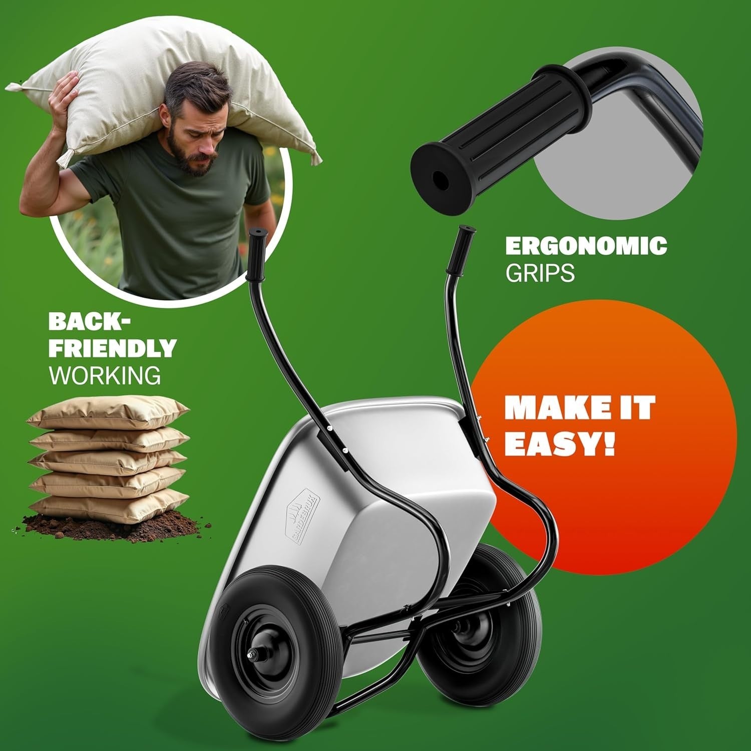 100L 2-Wheel Galvanised Wheelbarrow Silver – Pneumatic Tyres Heavy Duty 150kg