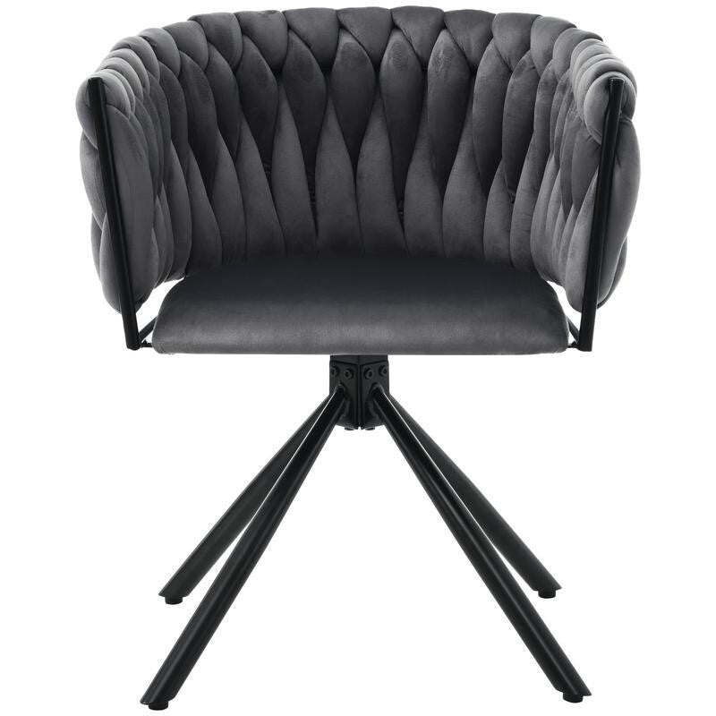 Set of 6 Grey Swivel Velvet Dining Chairs – Modern, Comfy, Curved Back (V)