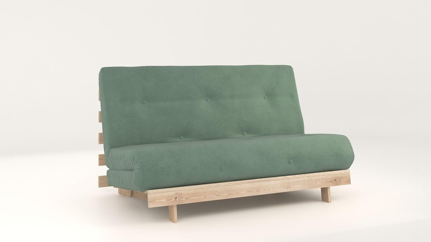 Double Futon Sofa Bed 137cm Harmony Green Wool Mix with Wood Frame