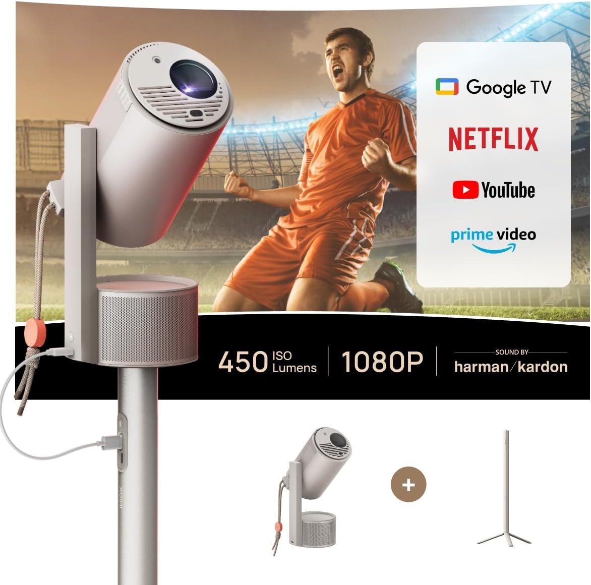 Mini Smart Projector 1080p Google TV Netflix Portable Stand WiFi BT