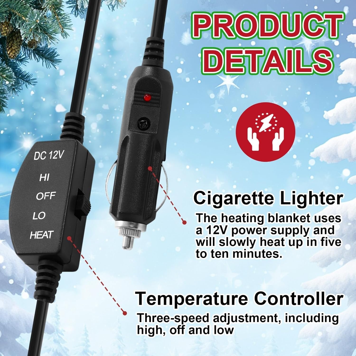 12V Heated Car Blanket Electric Travel Throw Temperature Control Emergency Warm