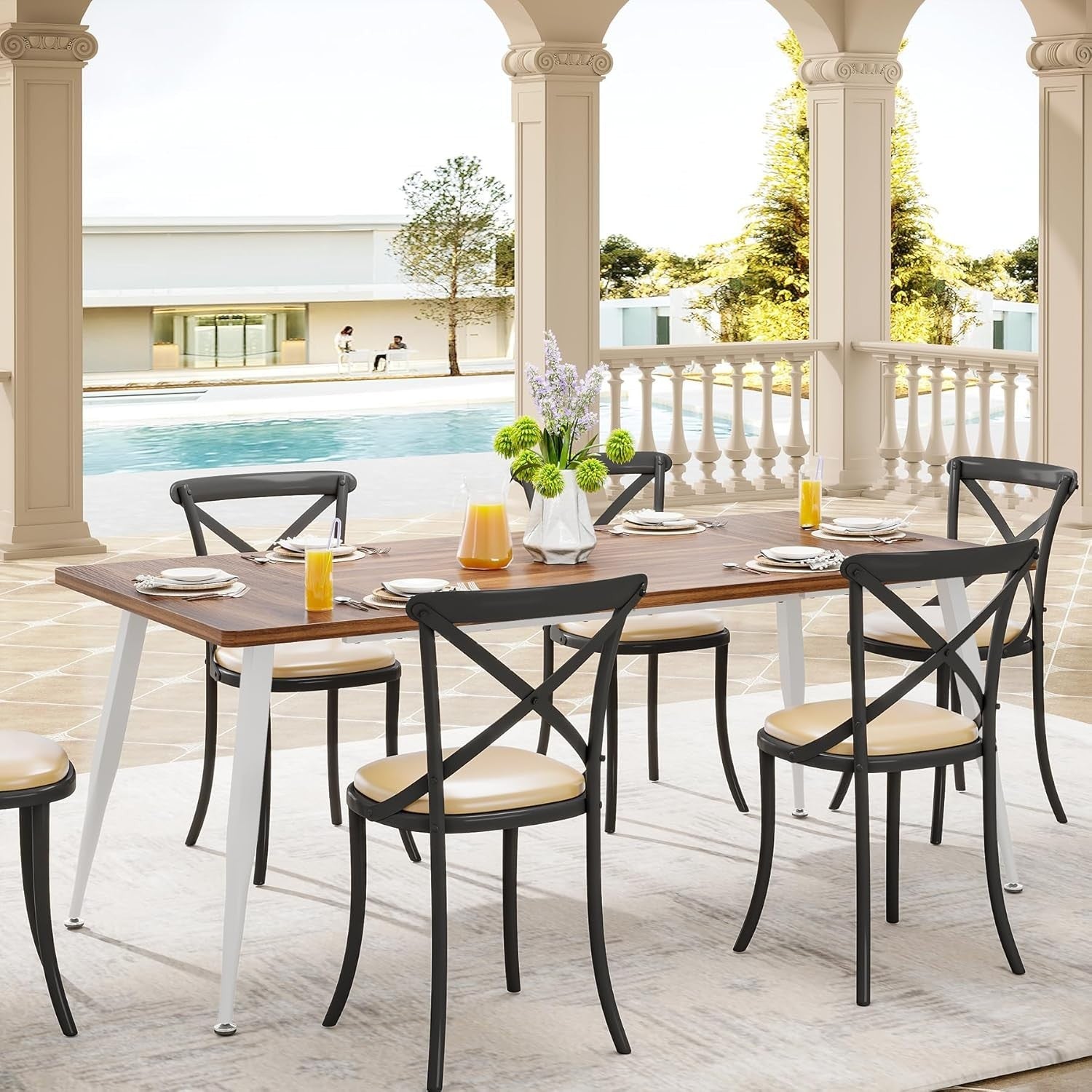 6-8 Seater Industrial Dining Table Metal Legs Wood Effect 180cm Modern