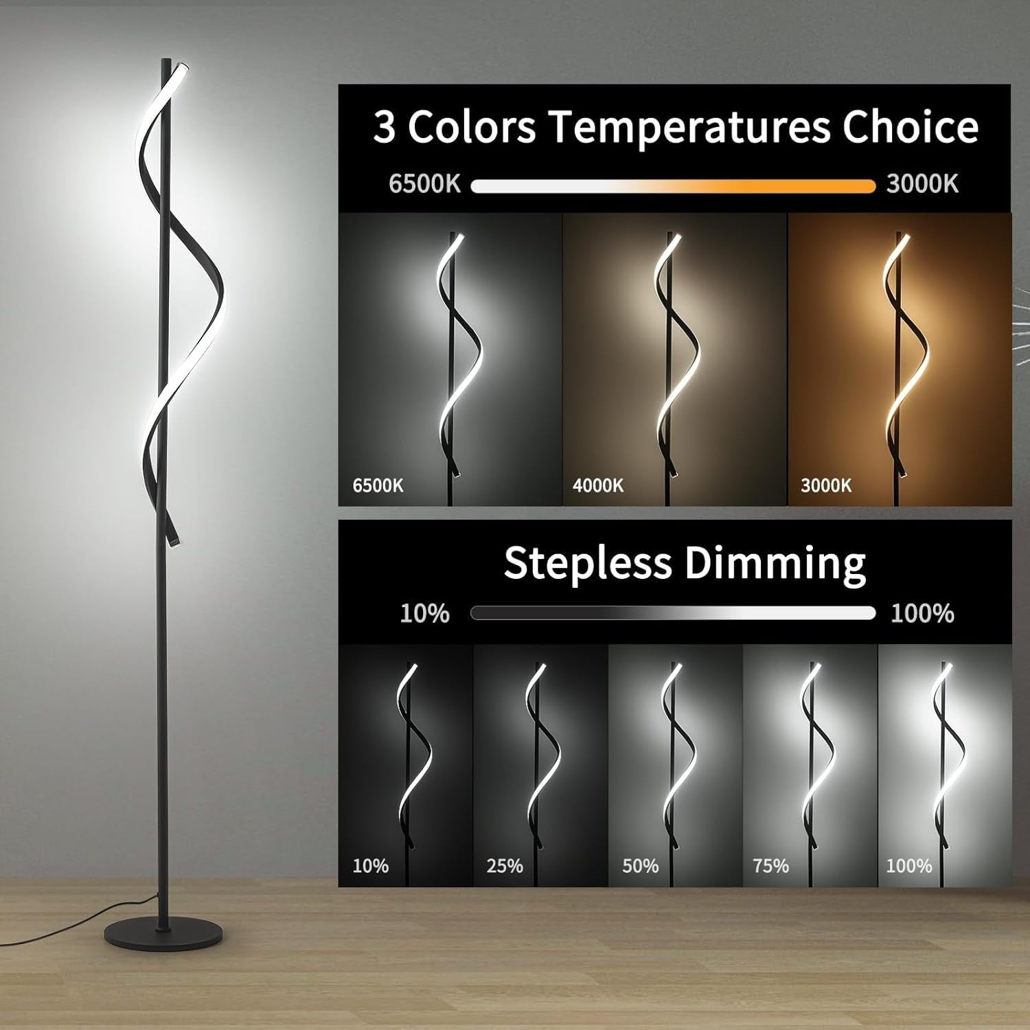 LED Floor Lamp 40W Dimmable Standing Light Remote Control Modern Tall Lamp