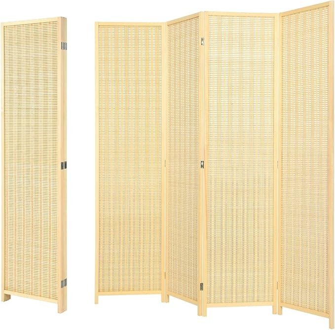 4 Panel Folding Bamboo Room Divider – Natural Privacy Screen for Bedroom