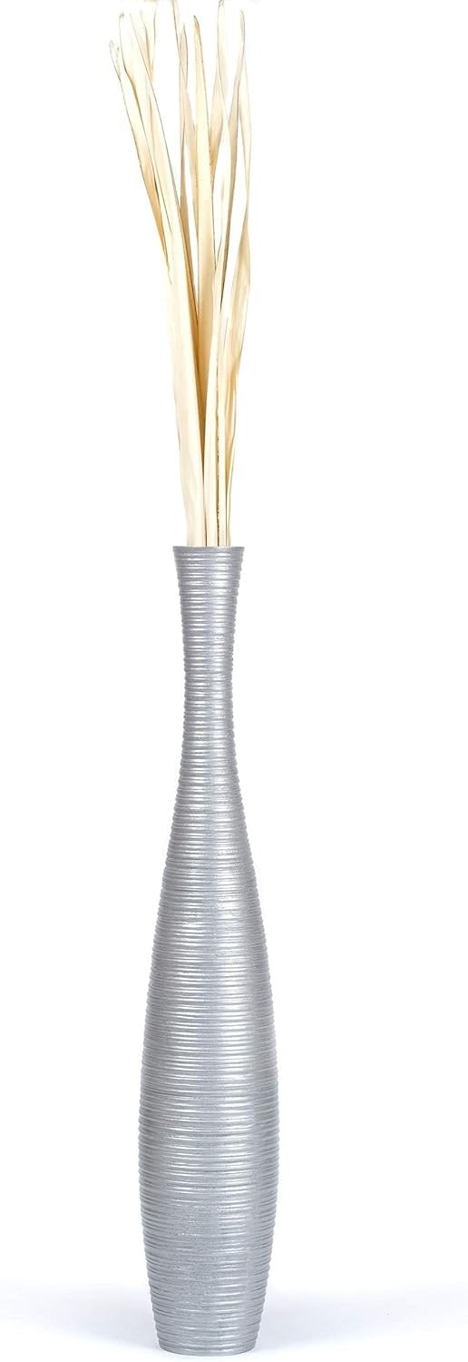 Large Silver Floor Vase 85cm Tall Wooden Decor for Pampas Grass