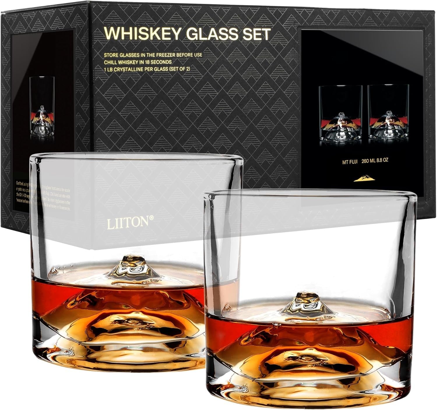 Mount Fuji Whiskey Glasses Set of 2 – 260ml Freeze-Chill Crystal Tumblers