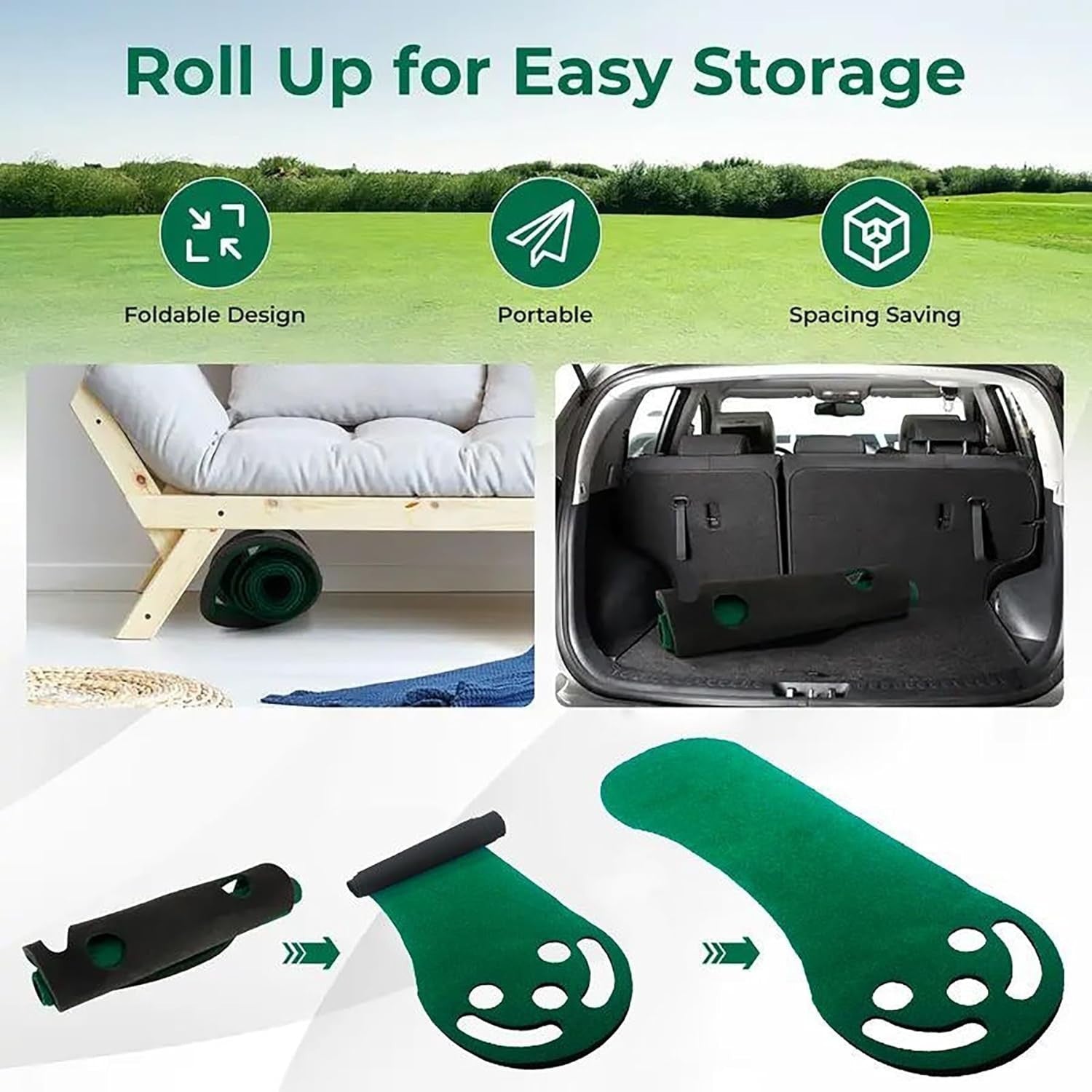 Golf Putting Practice Mat Indoor Outdoor Training Green Distance Control