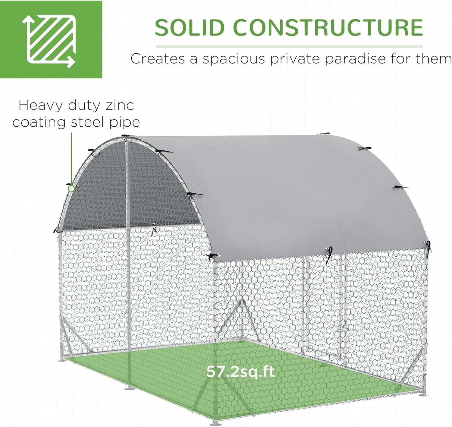 Walk In Chicken Run 2.8x1.9x2m Galvanised Steel Coop Cage Cover