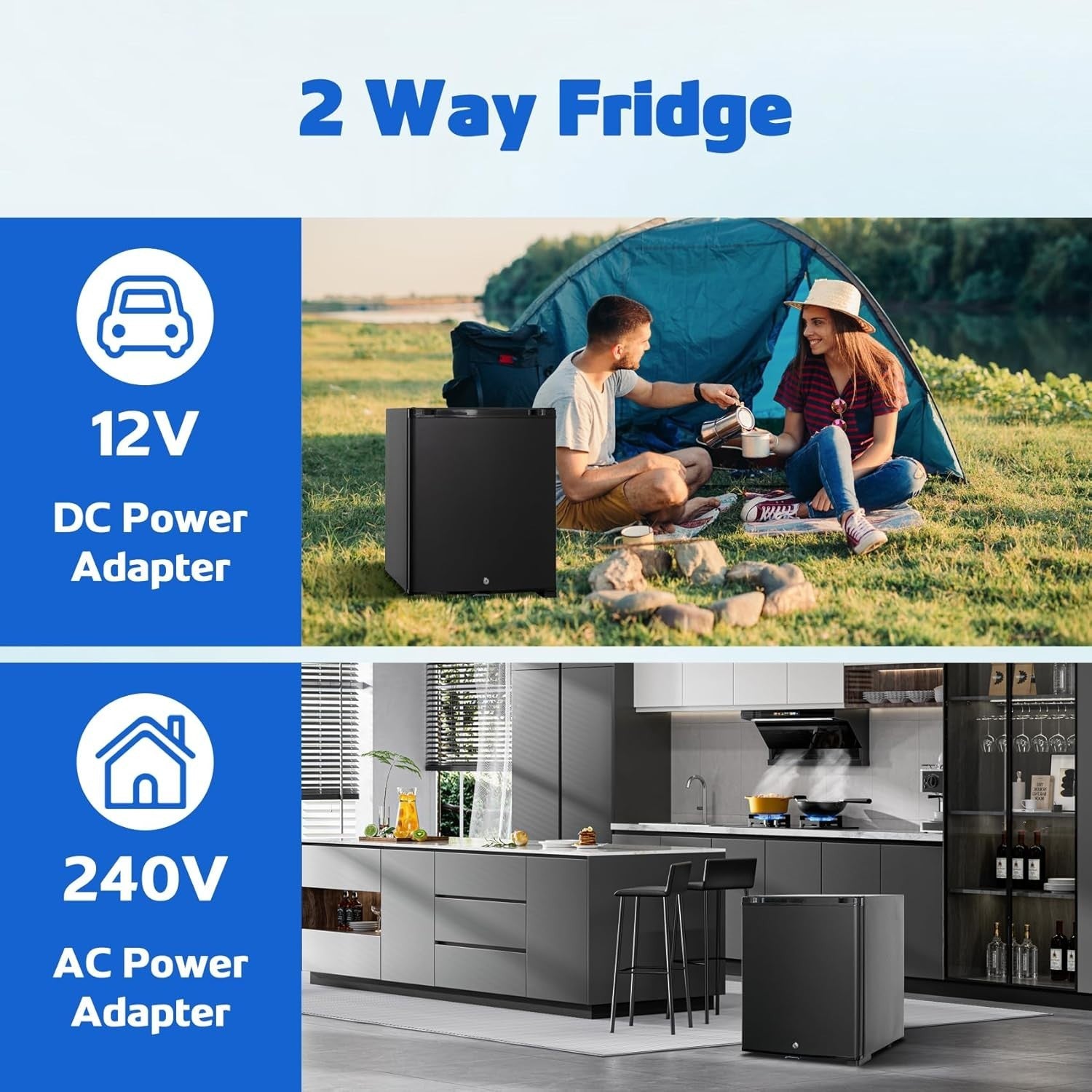 12V 2 way Mini Fridge 30L Campervan Portable Silent Black Lockable Reversible