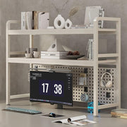 2-Tier Desktop Shelf Organizer | Metal Desk Storage Rack w/ Grid Panel 55cm
