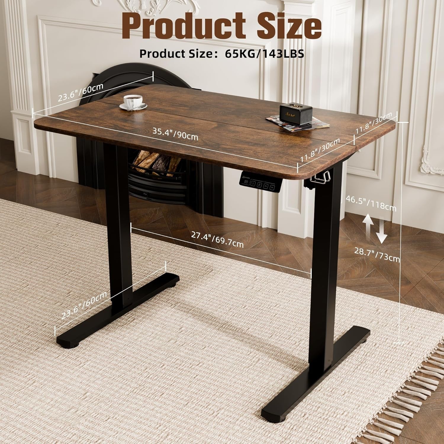 Electric Standing Desk Height Adjustable Sit Stand Home Office 90x60cm