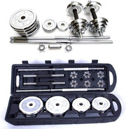 50KG Adjustable Barbell Dumbbell Weight Set Chrome Cast Iron Home Gym