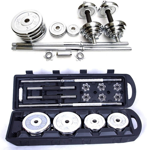 50KG Adjustable Barbell Dumbbell Weight Set Chrome Cast Iron Home Gym