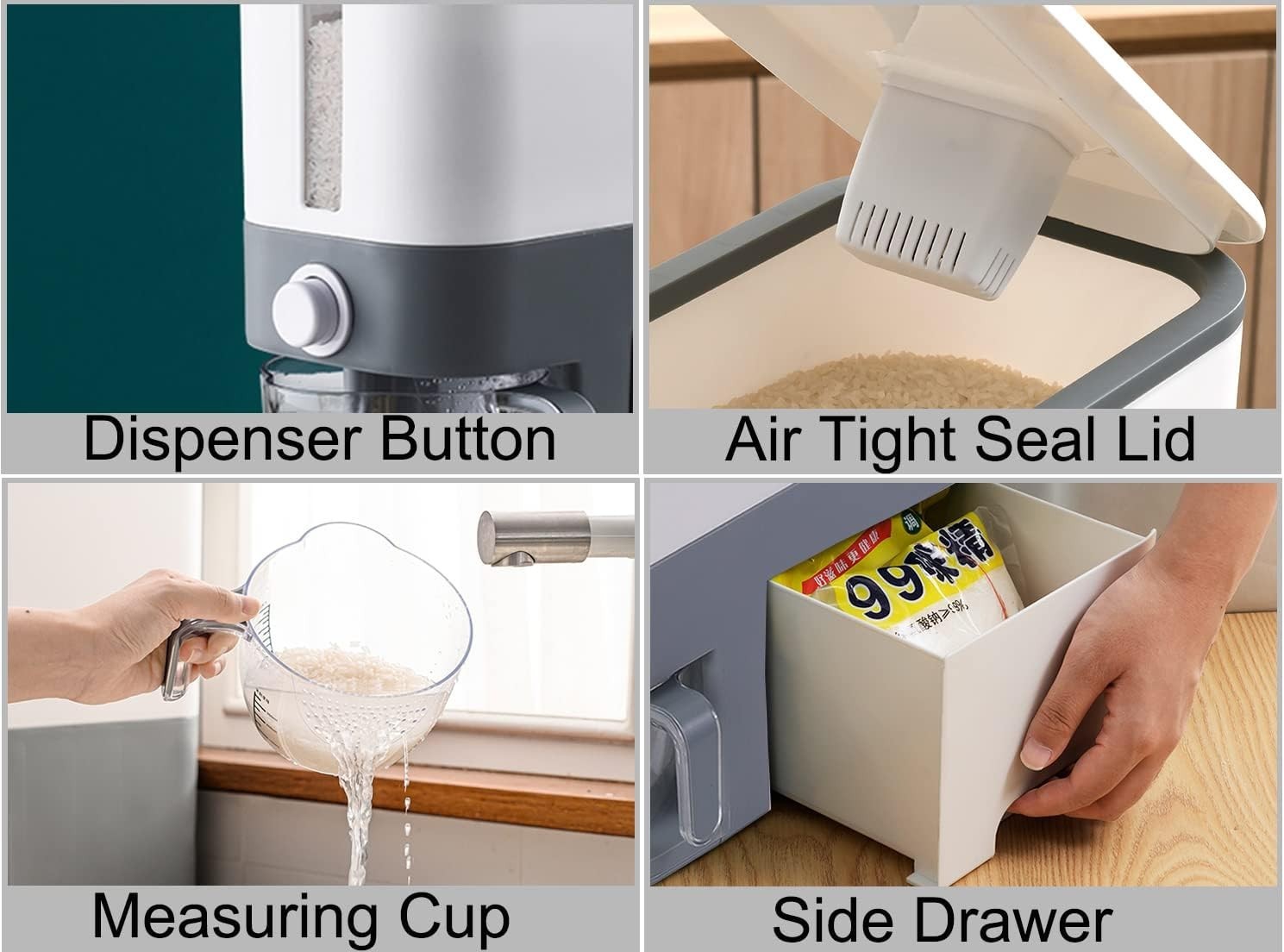 23LBS Rice Dispenser Airtight BPA Free Grain Storage w Drawer