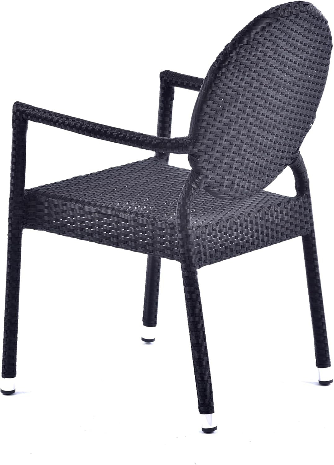 Black Rattan Armchair Stackable Round Back Garden Patio Dining Chair