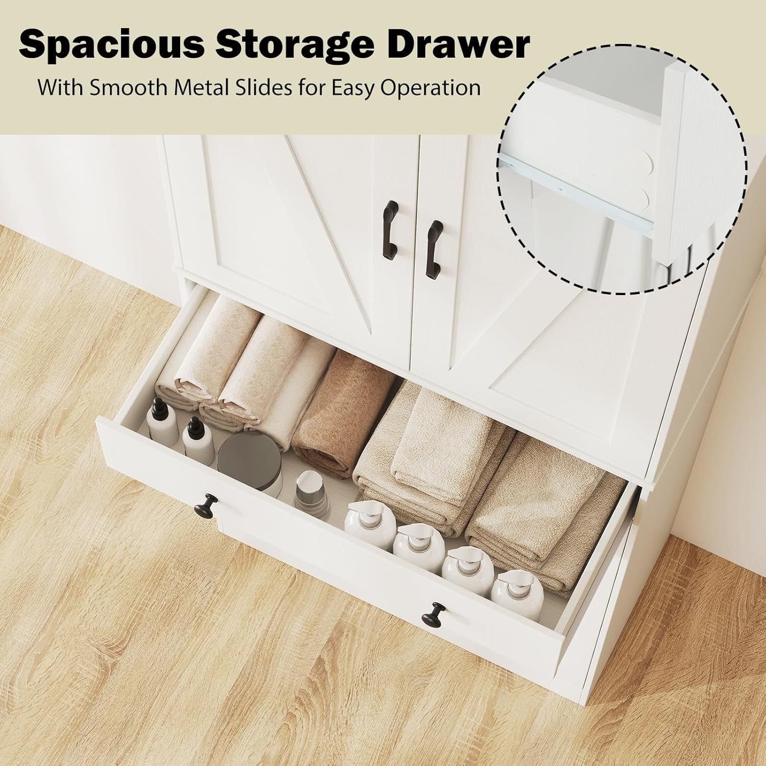 Tall Kitchen Cupboard White 4-Door Buffet Pantry Cabinet Drawer