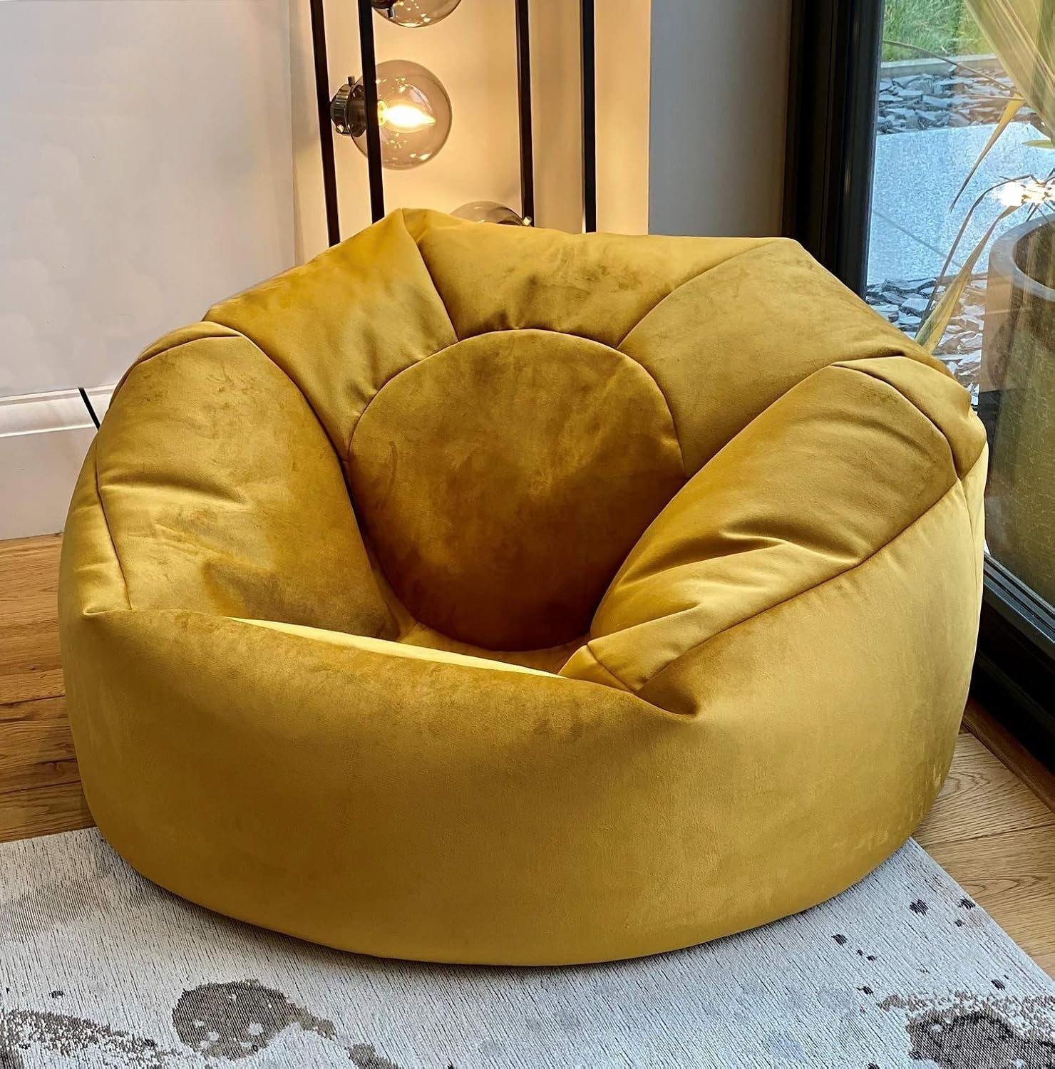 Plush Velvet Beanbag Chair Large Soft Lounger Indoor Floor Seating Mustard