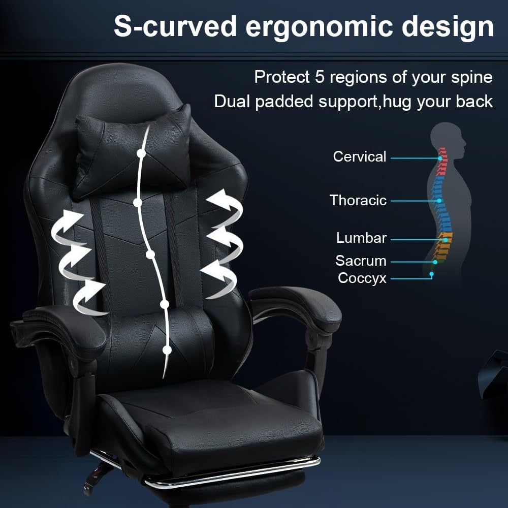 Ergonomic Gaming Chair Reclining Swivel Office Chair w/ Footrest Black
