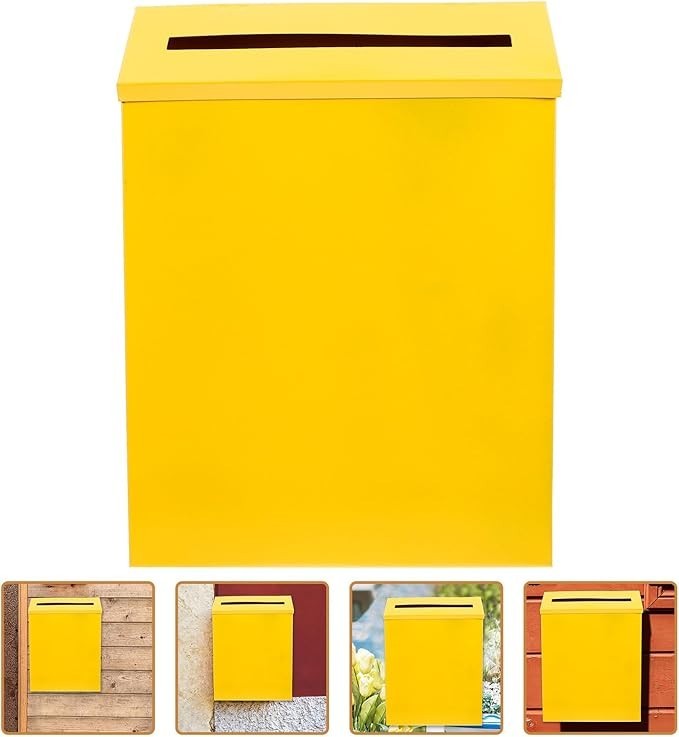 Vintage Wall Mounted Mailbox Yellow Iron – Retro Letter Box for Home & Garden