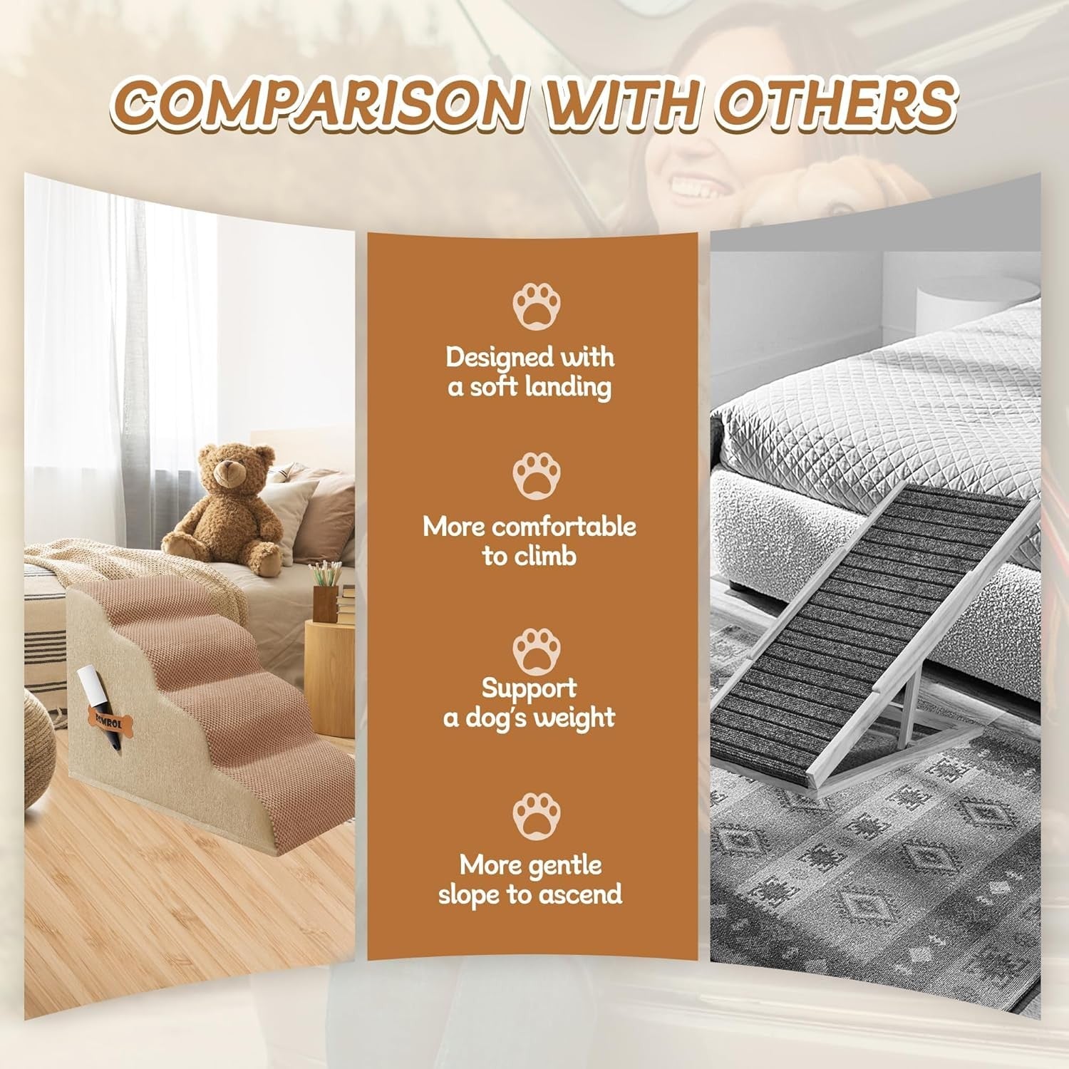 4 Step Dog Stairs Non Slip Pet Ramp for Bed Sofa Washable Brown