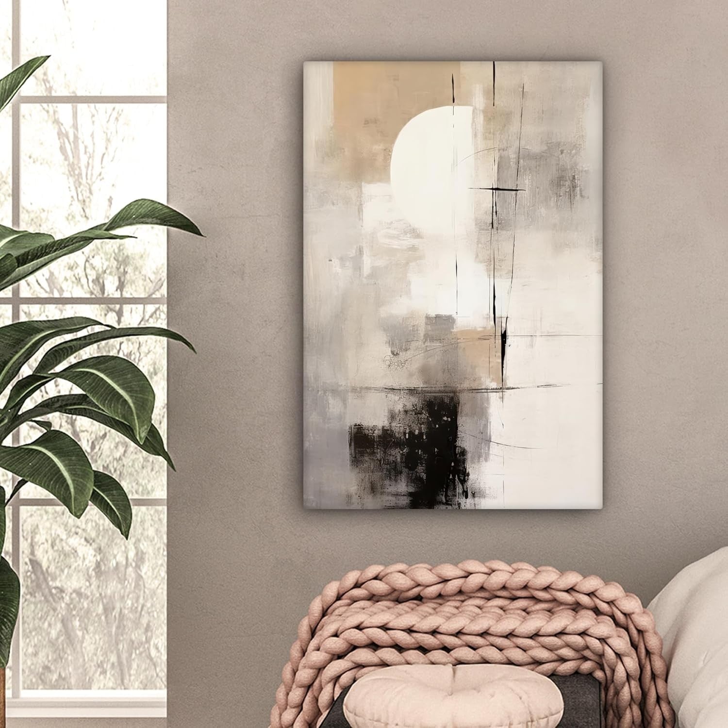 Abstract Canvas Wall Art 60x90cm Framed Modern Grey Living Room