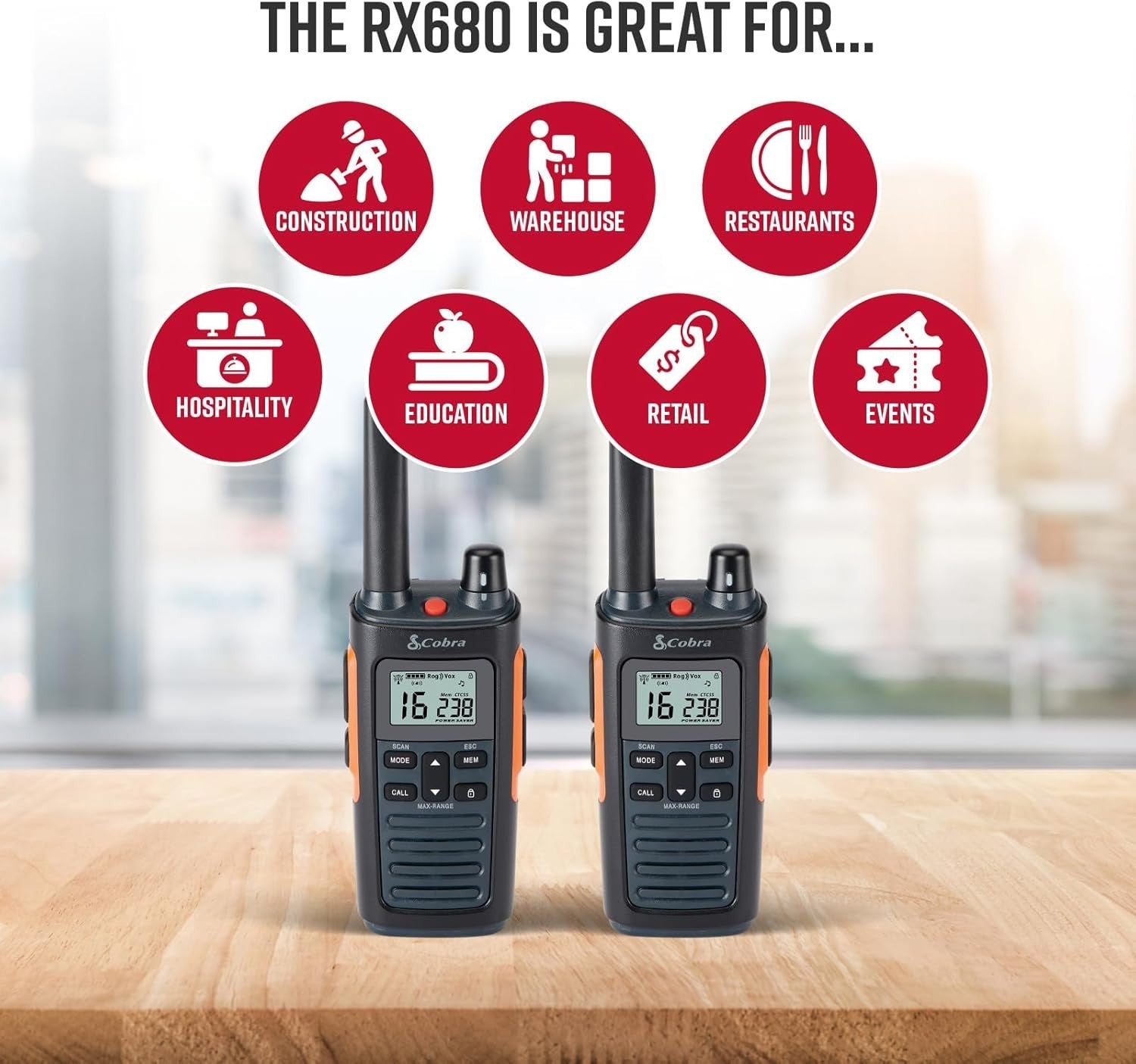 Rugged PMR446 Walkie Talkies 2 Pack Rechargeable IP54 10KM Radios