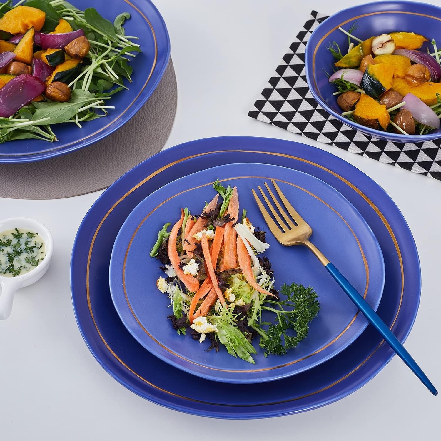 Blue Porcelain Dinnerware Set 16 Piece Service for 4 Dishwasher Safe
