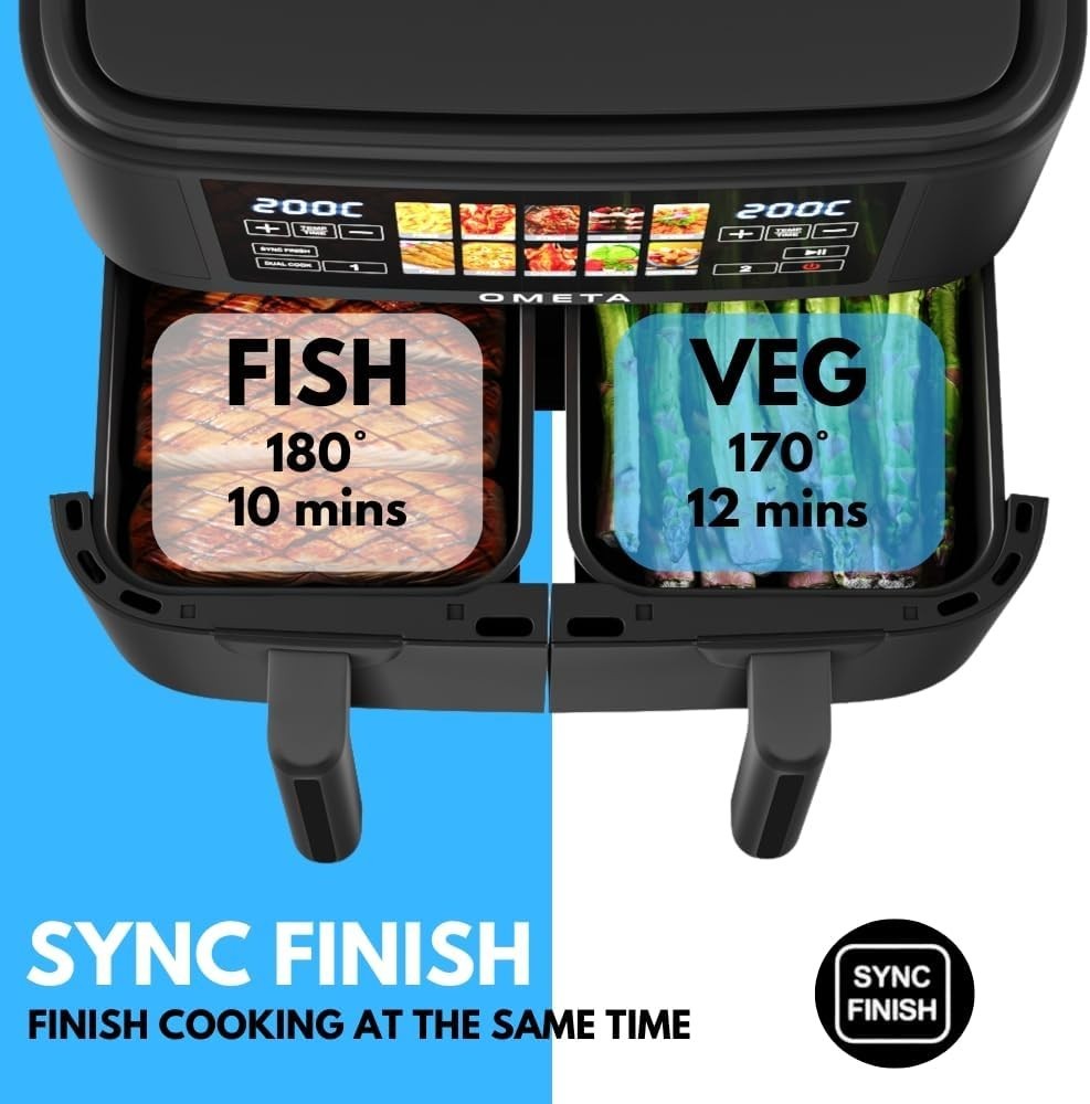 23L Air Fryer Oven Rotisserie Dual Zone Sync Cook Touch LED 10 Presets