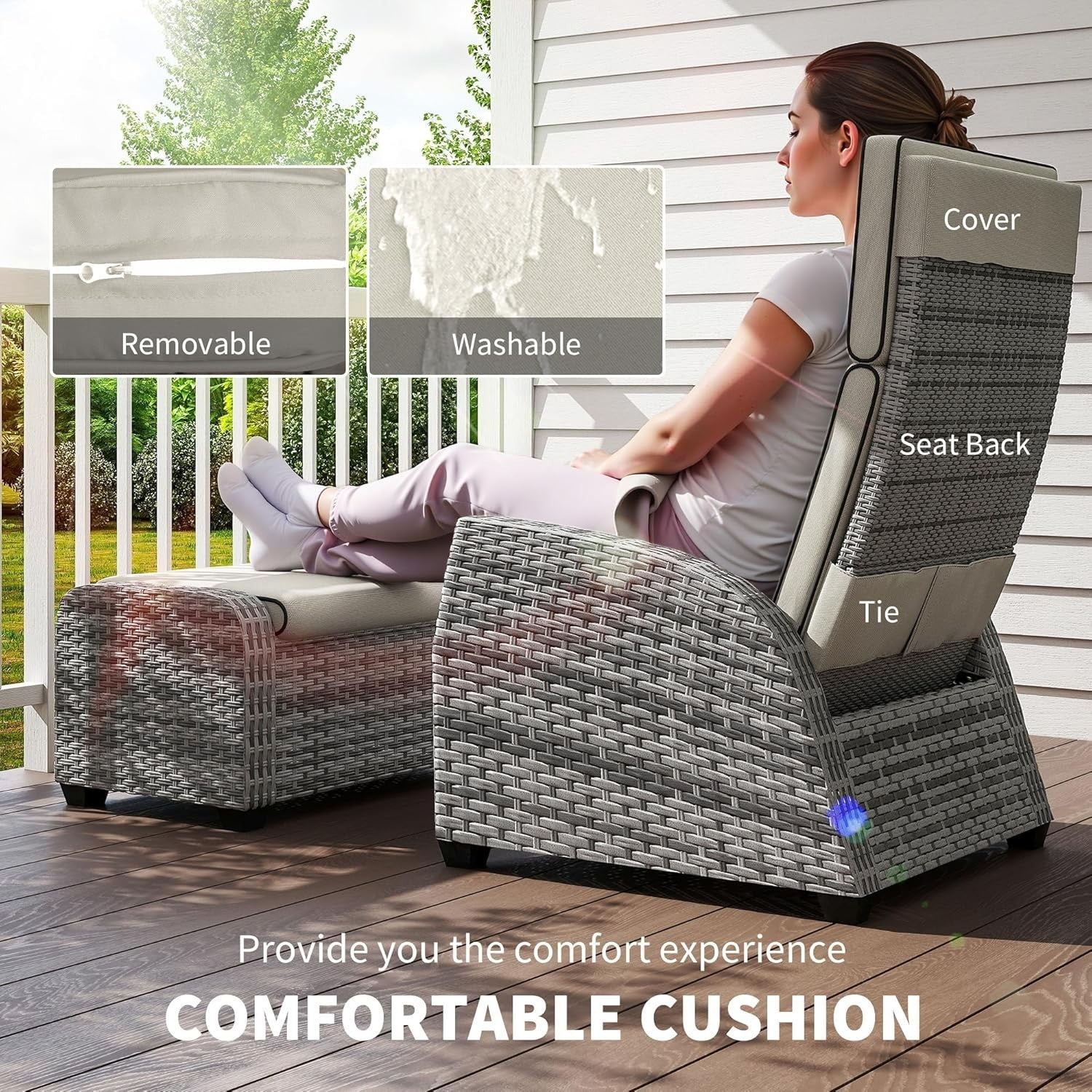 5 Piece Rattan Garden Furniture Set Recliner Chairs Footstools Table Cushions