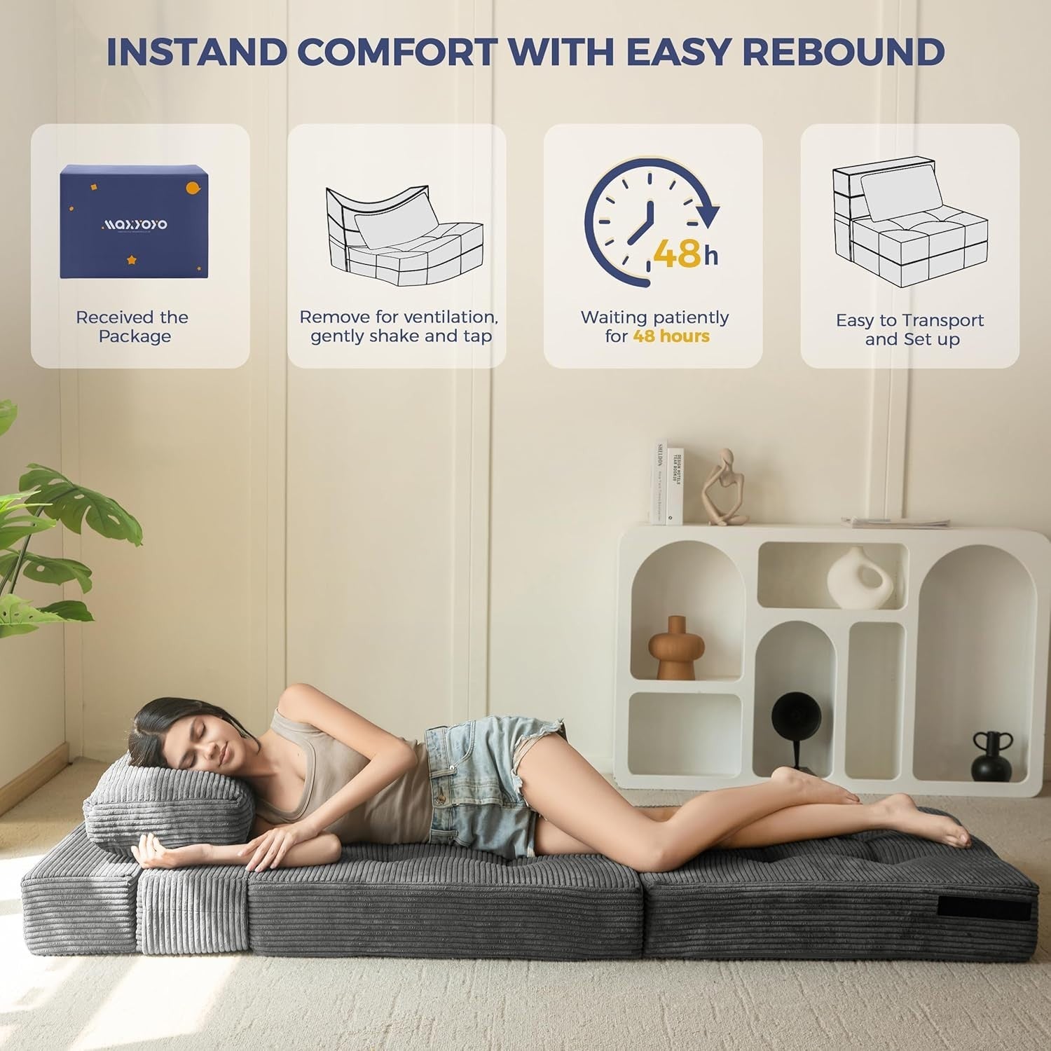 Tri-Fold Folding Sofa Bed Chair Futon Single Z Bed Foam Mattress Lounge