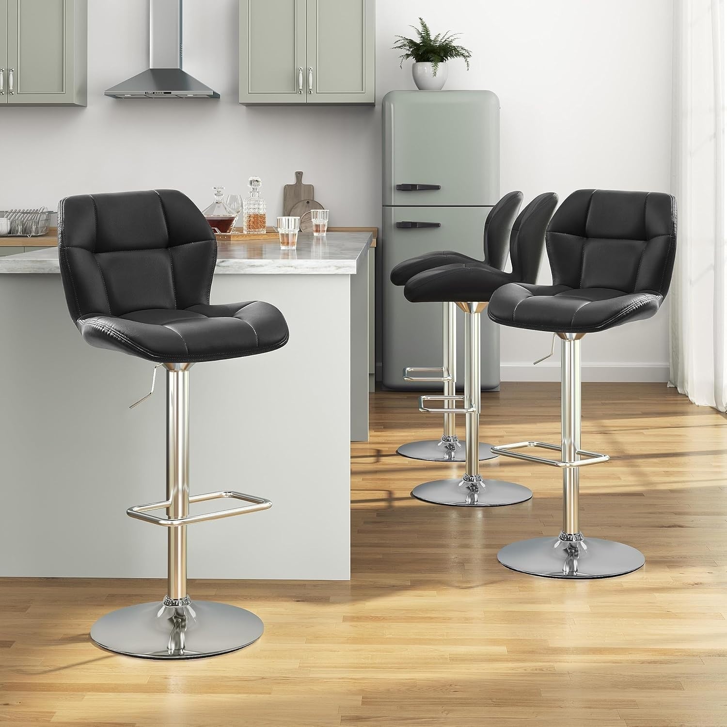 Adjustable Swivel Bar Stools Set of 4 Black PU Counter Chairs