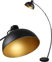 Adjustable Vintage Arc Floor Lamp | Black-Gold Metal Shade | Reading & Living