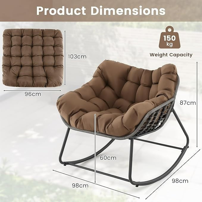 Oversized Rattan Rocking Chair w/ Cushion Indoor Outdoor Patio Garden Seat