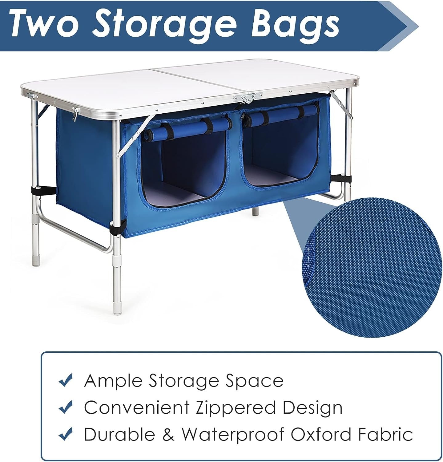 Adjustable Folding Camping Table with Storage Cupboard Organizer Portable