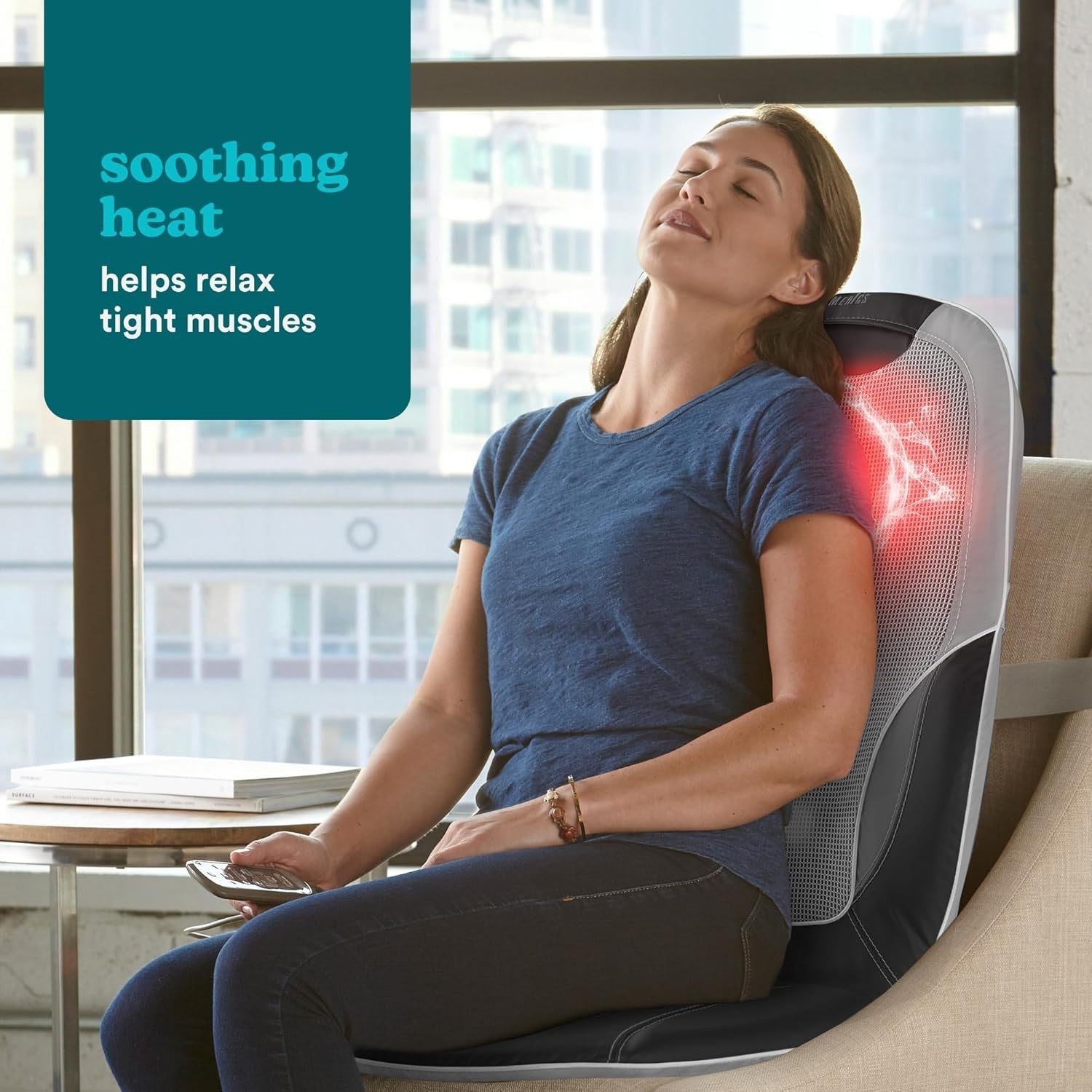 Heated Shiatsu Back Massager Chair Pad 14 Modes Adjustable Headrest Remote