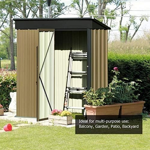 Metal Garden Shed 5x3FT Outdoor Storage with Lockable Doors Weatherproof Grey