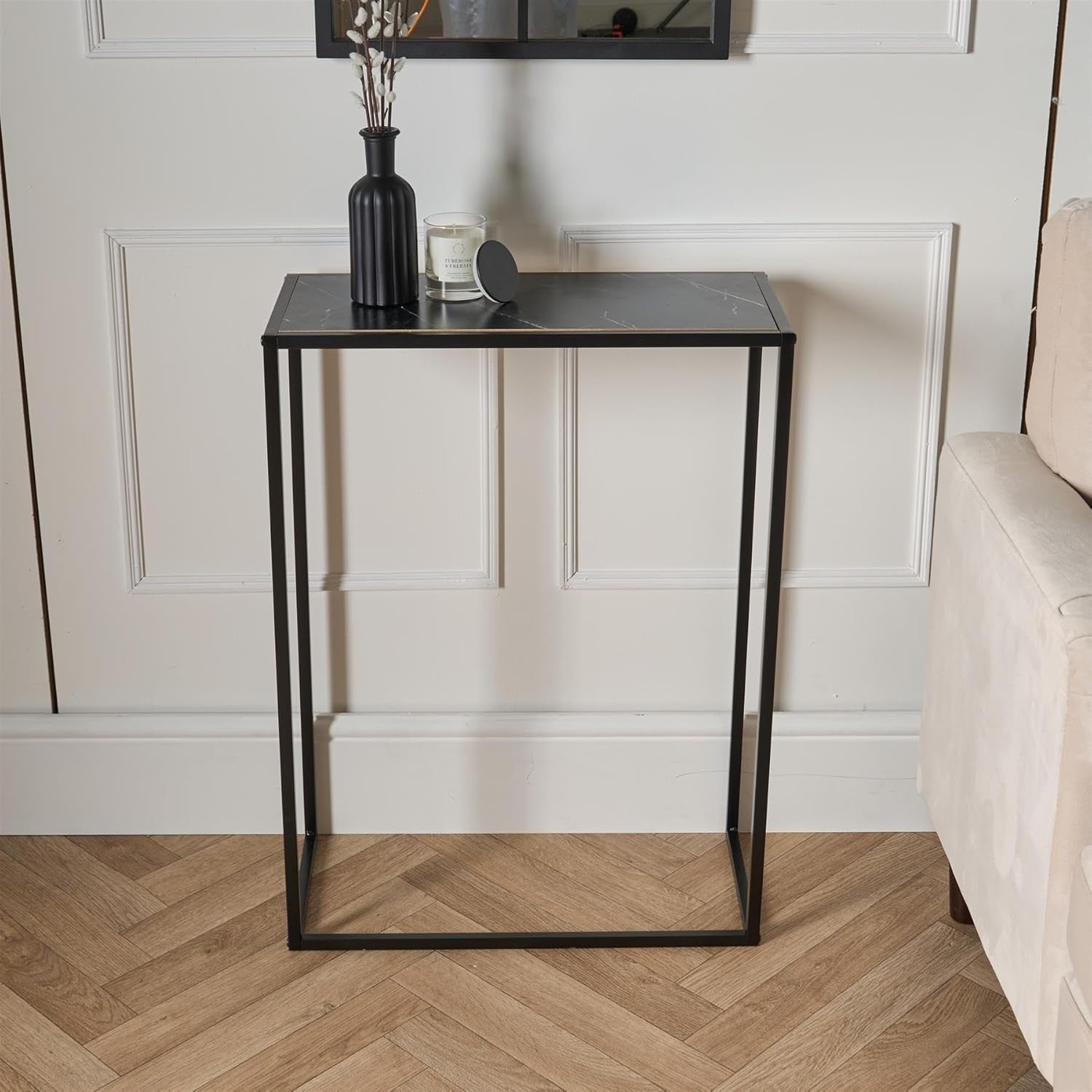 Slim Marble Effect Console Table with Metal Frame for Hallway & Entry