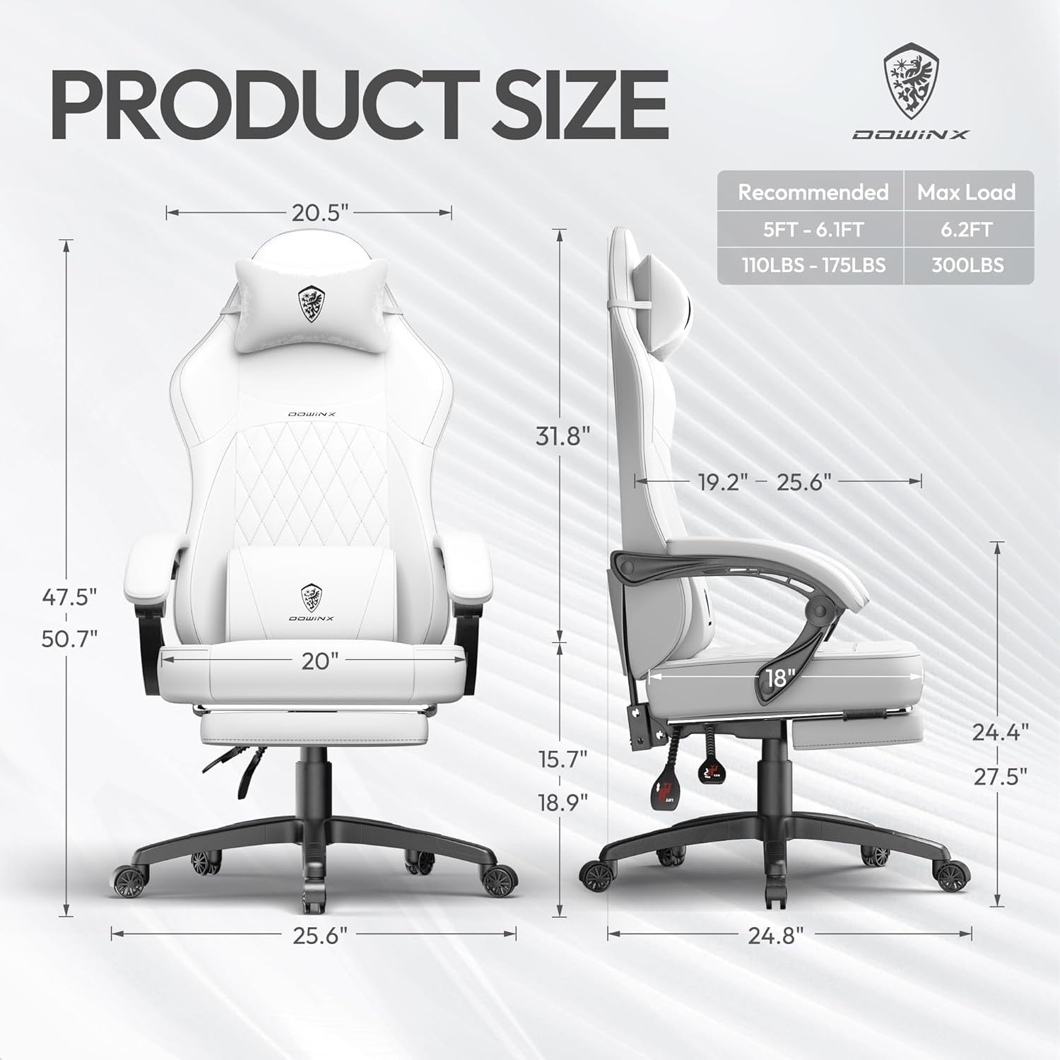 Ergonomic Gaming Chair White Reclining w/ Footrest Massage