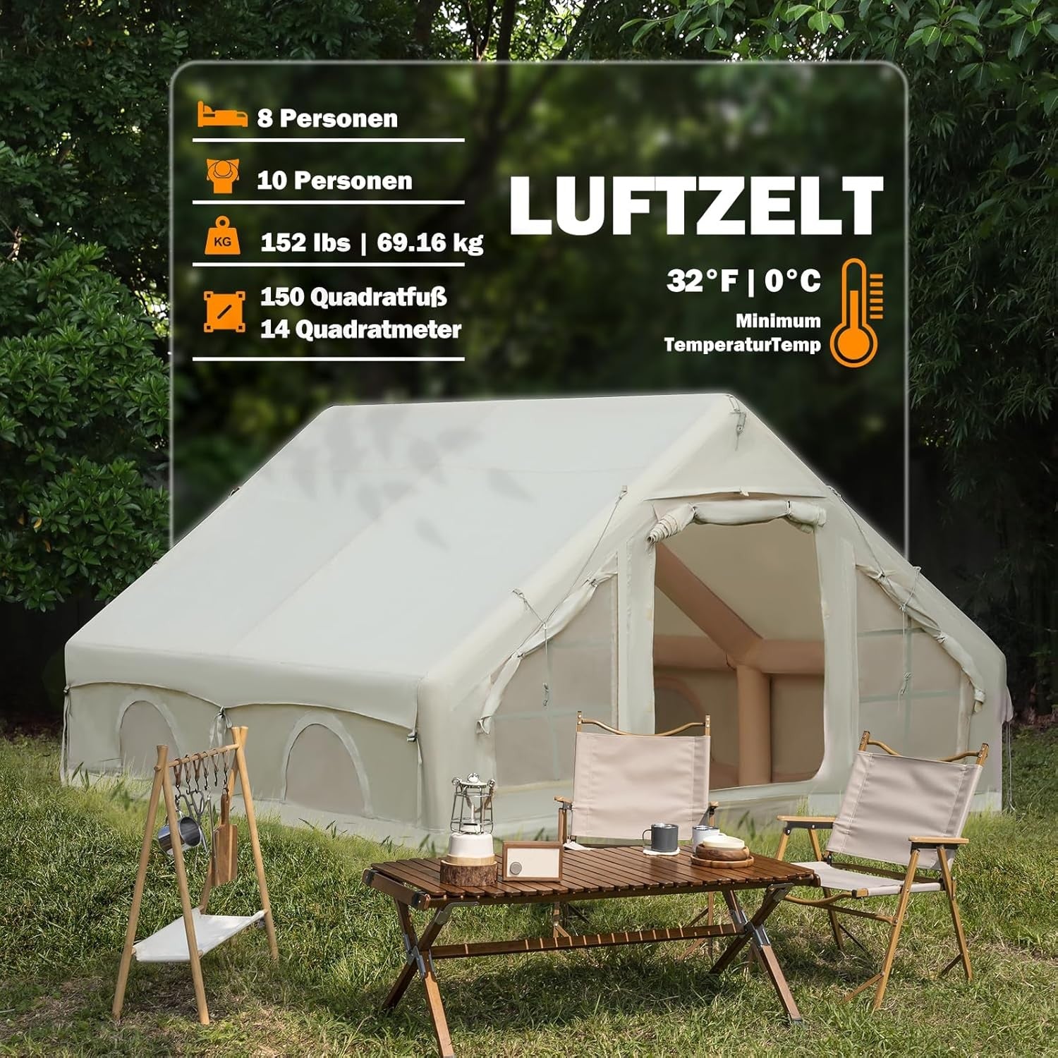 2-8 Person Inflatable Camping Tent 4 Season Waterproof