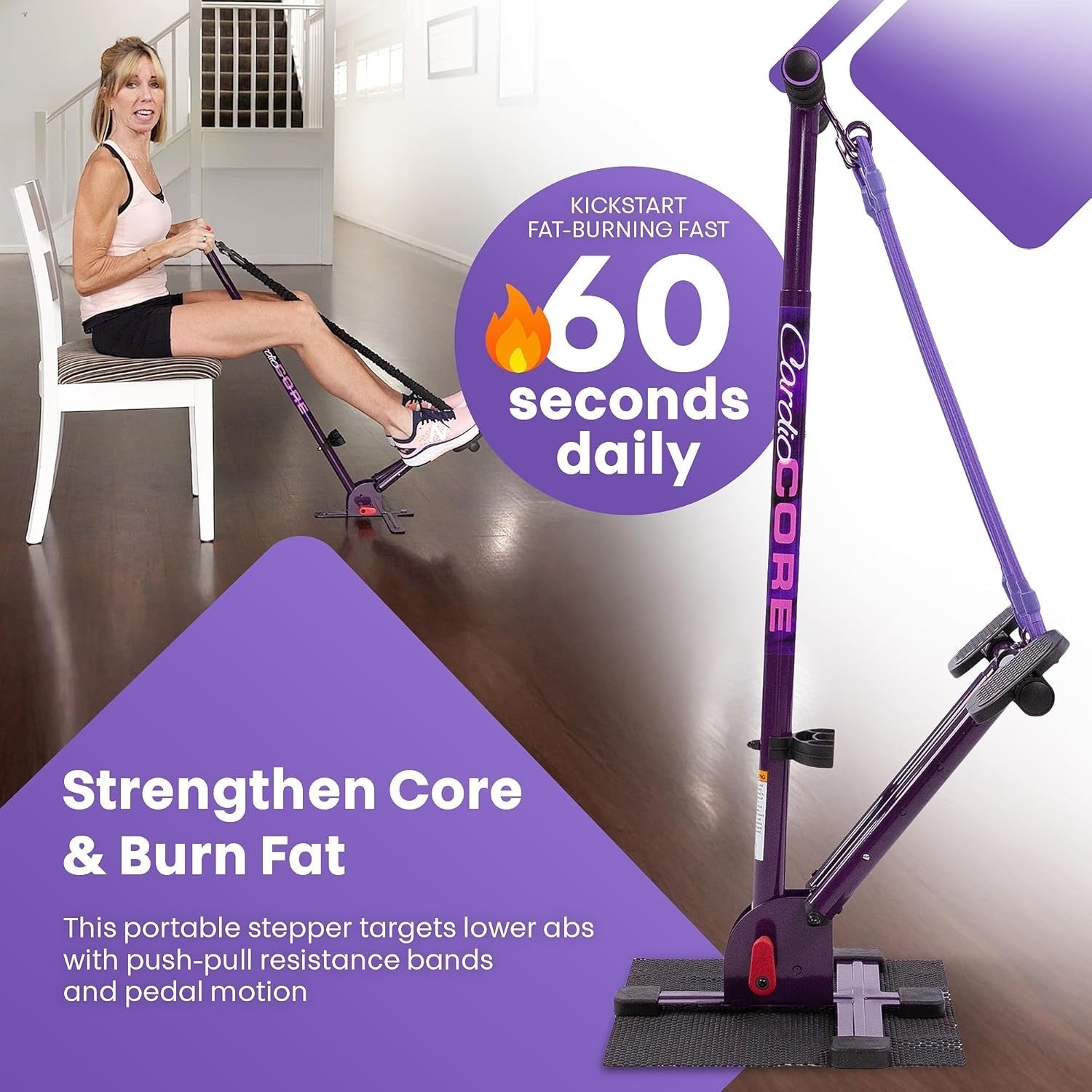 Portable Seated Rowing Stepper Low-Impact Pedal Exerciser Bands Senior Fitness