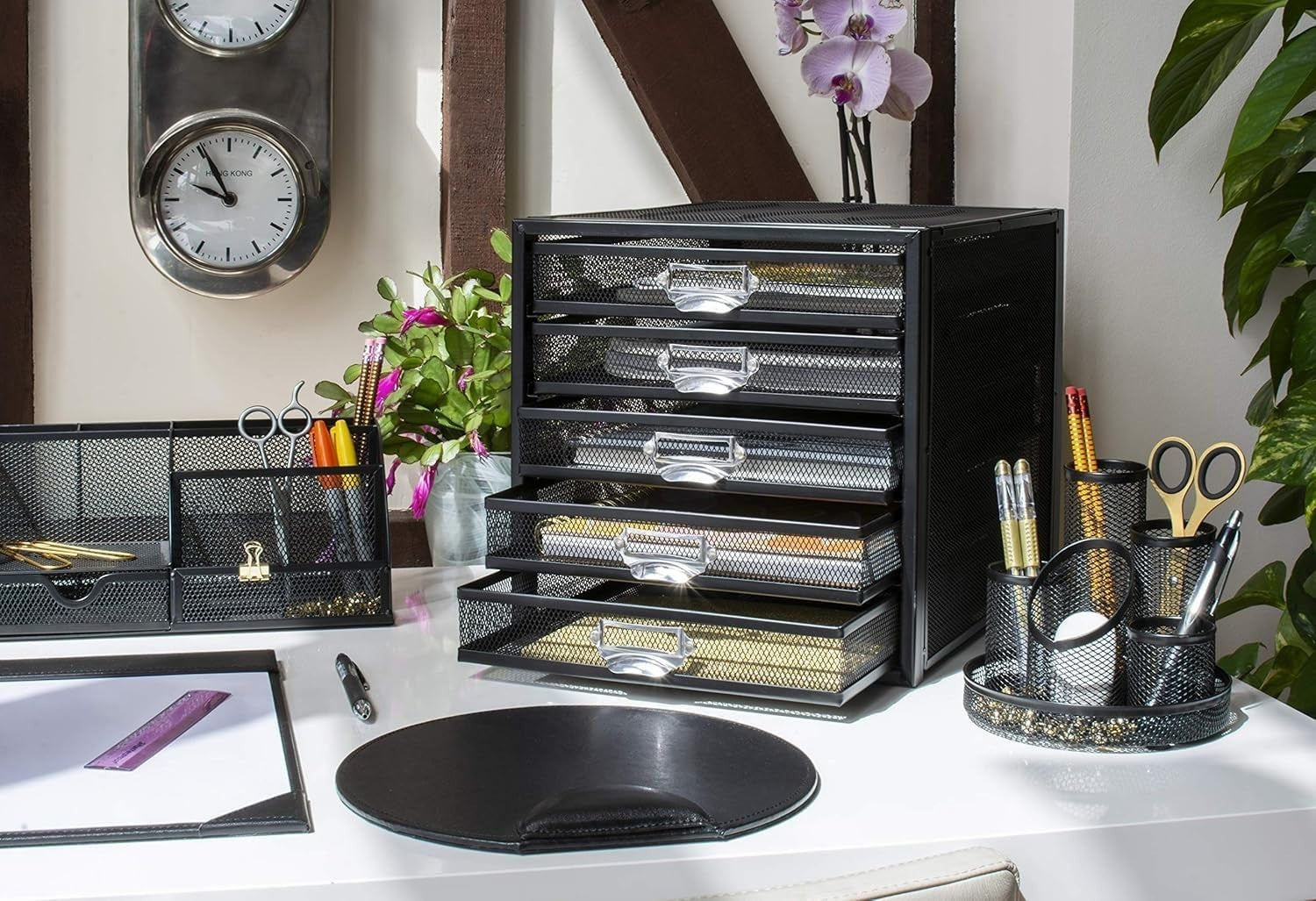 5-Tier Black Wire Mesh Desk Organizer Tray for A4 Files & Documents