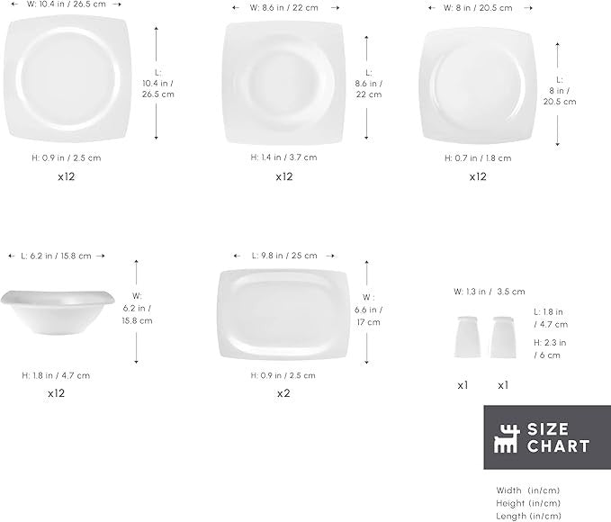 52pc White Bone China Dinner Set for 12 Plates Bowls Modern Tableware