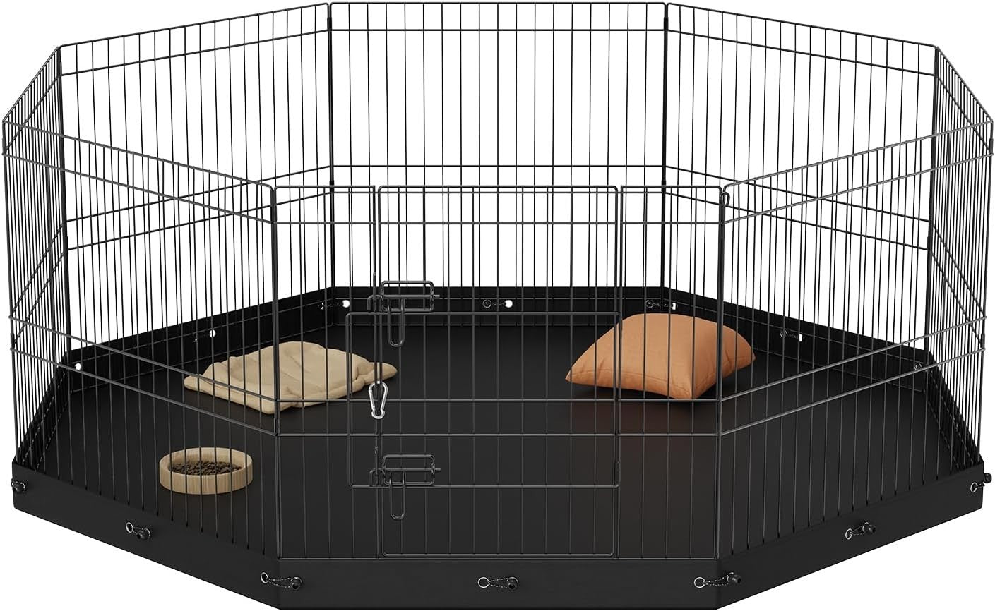 Foldable 24" Metal Dog Playpen 8-Panel Fence with Floor Mat Indoor Outdoor